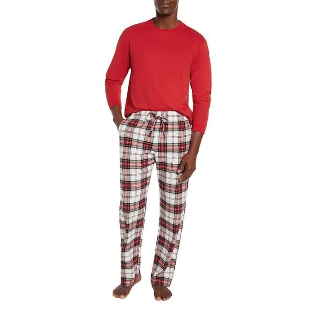 Gap Mens Flannel Pajama Set XXL Cherry Plaid Red Jersey Top 2 Piece Sleepwear